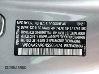 2022 Porsche 911 Carrera with VIN WP0AA2A98NS205474, listed as a Copart auction lot 40023494 with 9,889 mi miles. Bid and sale history available at carsss.com. Image 14.