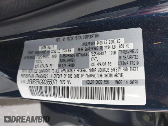 2016 Mazda CX-5 Sport с VIN JM3KE2BY2G0856071, выставлен на аукционе IAAI как лот 42473128 с пробегом 57 250 миль миль и . История ставок и продаж доступна на DreamBid. Изображение 9.