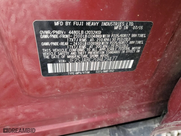 2016 Subaru Forester 2.5i with VIN JF2SJABC2GH429477, listed as a Copart auction lot 52513025 with 167,015 mi miles and Clean Title. Bid and sale history available at carsss.com. Image 14.