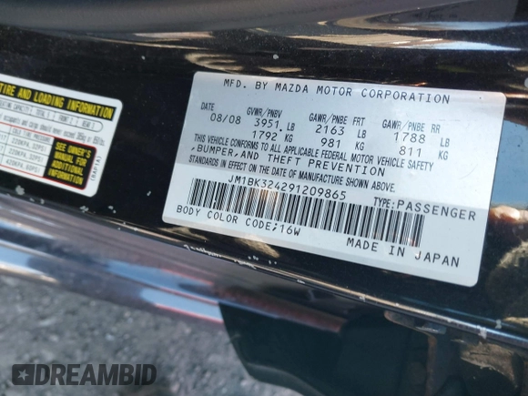 2009 Mazda 3 S Touring with VIN JM1BK324291209865, listed as a IAAI auction lot 41037298 with Not Provided miles and . Bid and sale history available at DreamBid. Image 9.