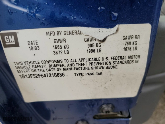 2004 Chevrolet Cavalier LS with VIN 1G1JF52F547218636, listed as a Copart auction lot 49776615 with 0 mi miles and Salvage Title. Bid and sale history available at carsss.com. Image 12.