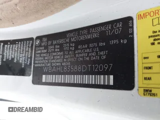 2008 BMW 7 Series 750i with VIN WBAHL83588DT12097, listed as a IAAI auction lot 41553816 with 110,672 mi miles and . Bid and sale history available at DreamBid. Image 9.