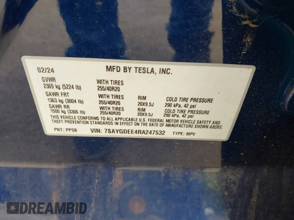 2024 Tesla Model Y Long Range z VIN 7SAYGDEE4RA247532, wystawiony jako IAAI lot #42205480 z przebiegiem 21 273 mil mil oraz . Historia ofert i sprzedaży dostępna na DreamBid. Obrazek 9.