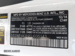 2015 Mercedes-Benz C 300 Luxury with VIN 55SWF4KB9FU035143, listed as a IAAI auction lot 41898353 with 140,699 mi miles and . Bid and sale history available at DreamBid. Image 9.