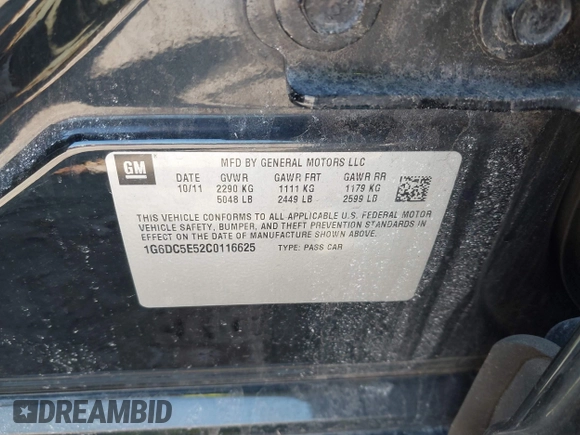 2012 Cadillac CTS with VIN 1G6DC5E52C0116625, listed as a IAAI auction lot 41887281 with 109,884 mi miles and . Bid and sale history available at DreamBid. Image 9.