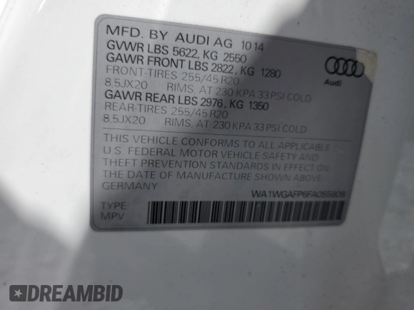 2015 Audi Q5 Prestige с VIN WA1WGAFP6FA055808, выставлен на аукционе Copart как лот 60406335 с пробегом 125 847 миль миль и Чистый • Clean title. История ставок и продаж доступна на DreamBid. Изображение 13.