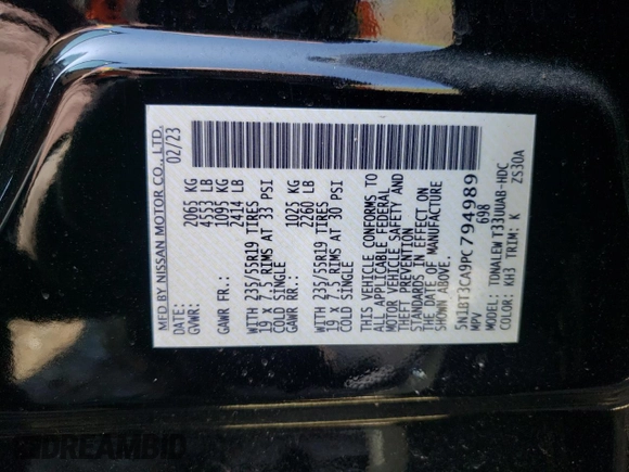 2023 Nissan Rogue SL with VIN 5N1BT3CA9PC794989, listed as a Copart auction lot 52148775 with 14,850 mi miles and Salvage Title. Bid and sale history available at carsss.com. Image 14.
