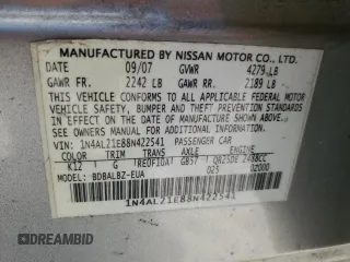2008 Nissan Altima 2.5 with VIN 1N4AL21E88N422541, listed as a Copart auction lot 47846985 with 194,802 mi miles and Salvage Title. Bid and sale history available at carsss.com. Image 13.