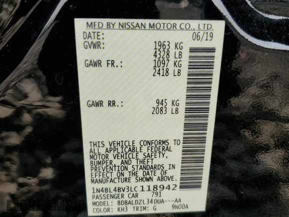 2020 Nissan Altima S z VIN 1N4BL4BV3LC118942, wystawiony jako Copart lot #59524045 z przebiegiem 153 877 mil mil oraz Szkoda całkowita • Salvage title. Historia ofert i sprzedaży dostępna na DreamBid. Obrazek 12.