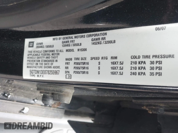 2007 Hummer H3 SUV z VIN 5GTDN13E878255967, wystawiony jako IAAI lot #41845373 z przebiegiem Nie podano mil oraz . Historia ofert i sprzedaży dostępna na DreamBid. Obrazek 9.