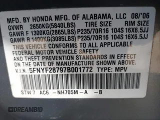 2007 Honda Pilot EX-L with VIN 5FNYF28797B001772, listed as a IAAI auction lot 41320270 with 220,227 mi miles. Bid and sale history available at carsss.com. Image 9.