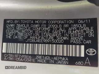 2011 Toyota Corolla L with VIN JTDBU4EE9B9150020, listed as a IAAI auction lot 42093116 with 69,376 mi miles and . Bid and sale history available at DreamBid. Image 9.