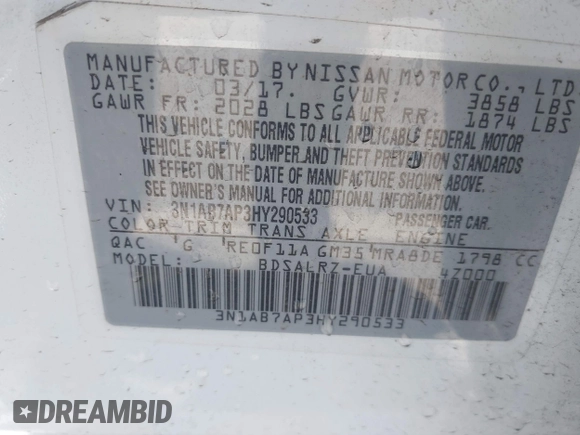 2017 Nissan Sentra S с VIN 3N1AB7AP3HY290533, выставлен на аукционе IAAI как лот 42519836 с пробегом 129 545 миль миль и . История ставок и продаж доступна на DreamBid. Изображение 9.