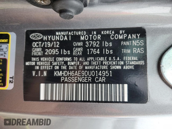 2013 Hyundai Elantra Coupe GS with VIN KMHDH6AE9DU014951, listed as a Copart auction lot 85046264 with 82,059 mi miles and Salvage Title. Bid and sale history available at carsss.com. Image 12.