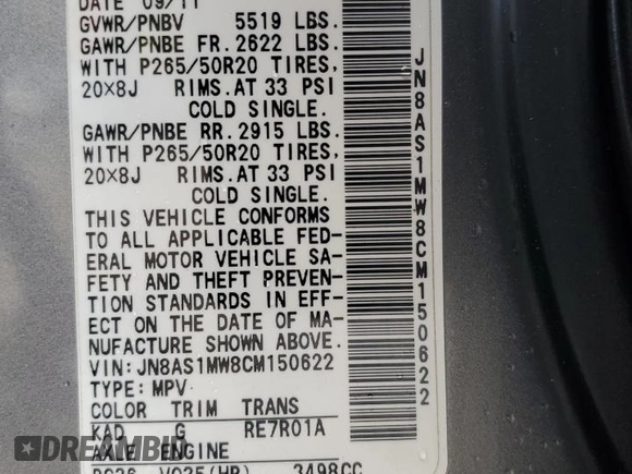 2012 Infiniti FX35 with VIN JN8AS1MW8CM150622, listed as a Copart auction lot 74942794 with 147,021 mi miles and Clean Title. Bid and sale history available at carsss.com. Image 13.