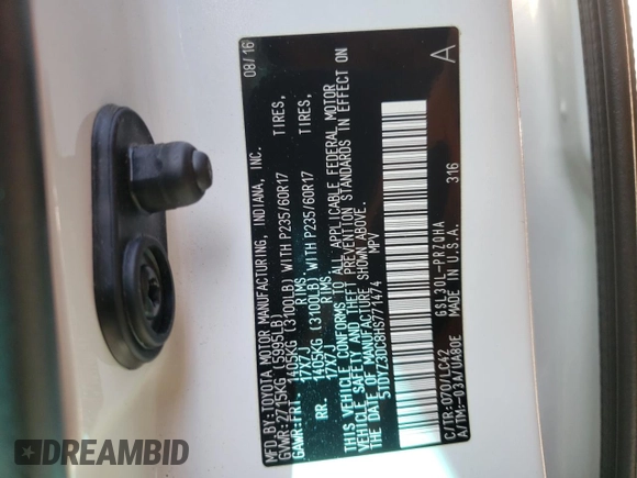 2017 Toyota Sienna XLE Auto Access Seat with VIN 5TDYZ3DC8HS771474, listed as a Copart auction lot 50777155 with 108,524 mi miles and Salvage Title. Bid and sale history available at carsss.com. Image 13.