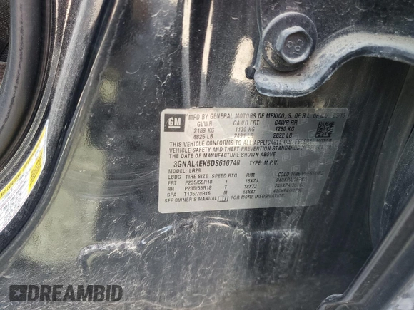 2013 Chevrolet Captiva Sport LTZ with VIN 3GNAL4EK5DS610740, listed as a Copart auction lot 70168214 with 154,060 mi miles and Salvage Title. Bid and sale history available at DreamBid. Image 13.