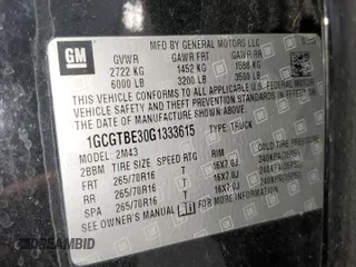 2016 Chevrolet Colorado 4WD WT with VIN 1GCGTBE30G1333615, listed as a Copart auction lot 42420555 with 120,461 mi miles and Salvage Title. Bid and sale history available at carsss.com. Image 12.