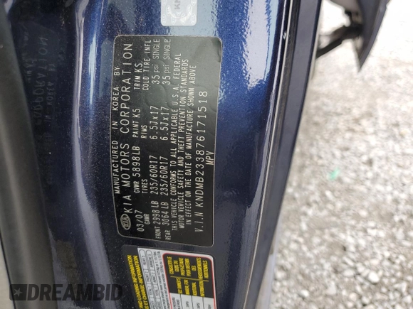 2007 Kia Sedona LX with VIN KNDMB233876171518, listed as a Copart auction lot 44749925 with 60,848 mi miles and Salvage Title. Bid and sale history available at carsss.com. Image 13.