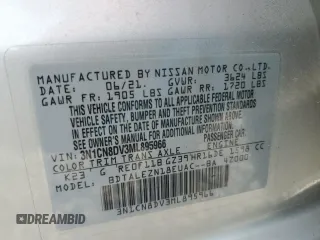 2021 Nissan Versa S z VIN 3N1CN8DV3ML895966, wystawiony jako Copart lot #47865445 z przebiegiem 46 645 mil mil oraz Szkody całkowita. Historia ofert i sprzedaży dostępna na DreamBid. Obrazek 12.