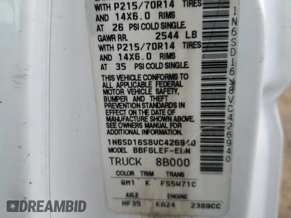 1997 Nissan Frontier XE with VIN 1N6SD16S8VC426940, listed as a Copart auction lot 55860235 with 242,265 mi miles and Salvage title. Bid and sale history available at DreamBid. Image 12.