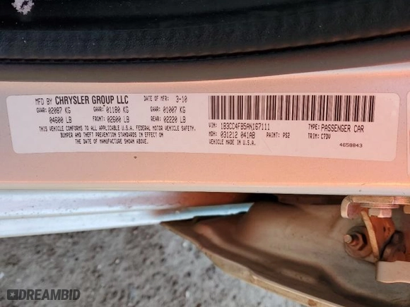 2010 Dodge Avenger SXT with VIN 1B3CC4FB5AN167111, listed as a Copart auction lot 85108564 with 238,204 mi miles and Salvage Title. Bid and sale history available at carsss.com. Image 12.