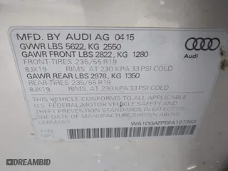 2015 Audi Q5 Premium Plus with VIN WA1DGAFP5FA127363, listed as a IAAI auction lot 41361233 with 112,555 mi miles. Bid and sale history available at carsss.com. Image 9.