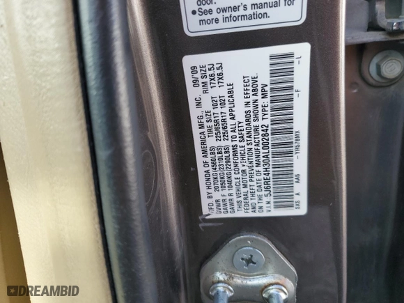 2010 Honda CR-V LX with VIN 5J6RE4H30AL002842, listed as a Copart auction lot 46500265 with 220,306 mi miles and Salvage Title. Bid and sale history available at carsss.com. Image 14.
