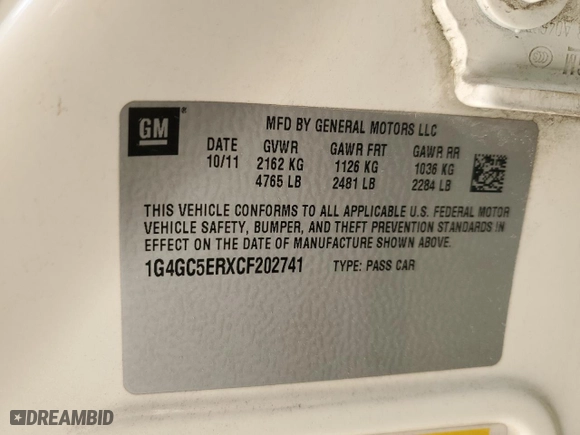 2012 Buick LaCrosse Leather with VIN 1G4GC5ERXCF202741, listed as a Copart auction lot 83573004 with 157,725 mi miles and Salvage Title. Bid and sale history available at carsss.com. Image 14.