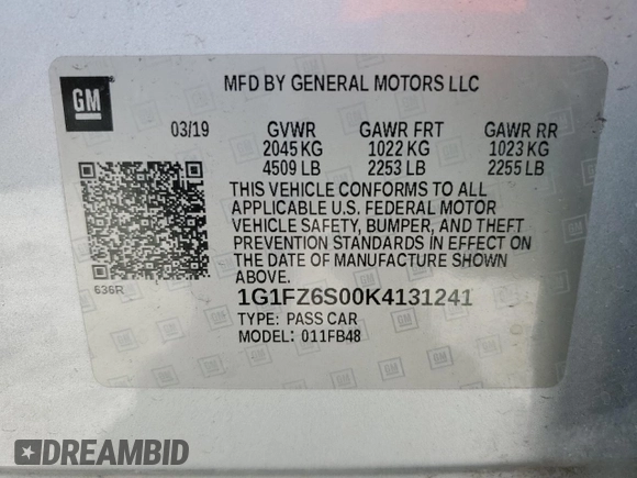 2019 Chevrolet Bolt EV Premier z VIN 1G1FZ6S00K4131241, wystawiony jako Copart lot #59191655 z przebiegiem 56 764 mil mil oraz Szkoda całkowita • Salvage title. Historia ofert i sprzedaży dostępna na DreamBid. Obrazek 12.