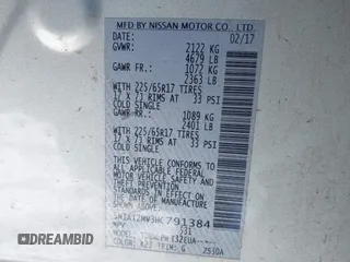 2017 Nissan Rogue SL with VIN 5N1AT2MV3HC791384, listed as a IAAI auction lot 41319989 with 112,195 mi miles. Bid and sale history available at carsss.com. Image 9.