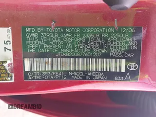 2007 Toyota Prius z VIN JTDKB20U877601207, wystawiony jako IAAI lot #41870158 z przebiegiem 218 955 mil mil oraz . Historia ofert i sprzedaży dostępna na DreamBid. Obrazek 9.