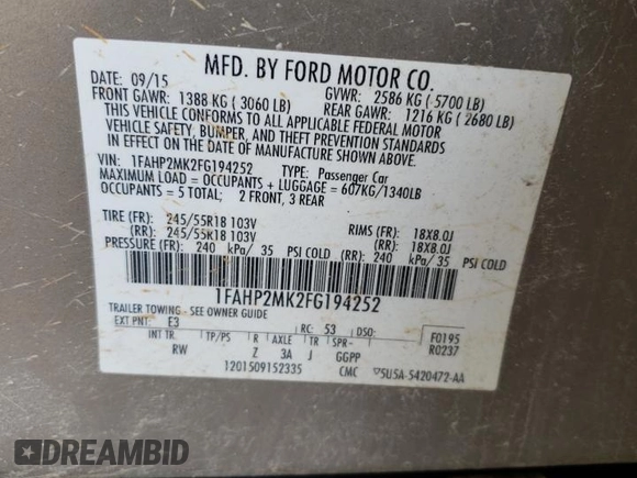 2015 Ford Police Interceptor with VIN 1FAHP2MK2FG194252, listed as a Copart auction lot 60398285 with 168,835 mi miles and Salvage title. Bid and sale history available at DreamBid. Image 12.