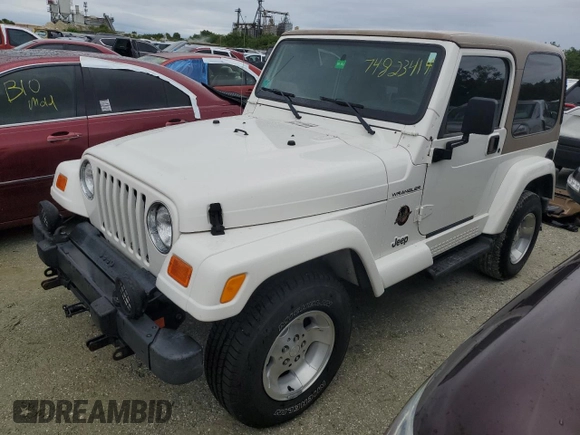 2002 Jeep Wrangler Sahara with VIN 1J4FA59S02P727359, listed as a Copart auction lot 74823414 with 84,186 mi miles and Salvage Title. Bid and sale history available at carsss.com. Image 1.
