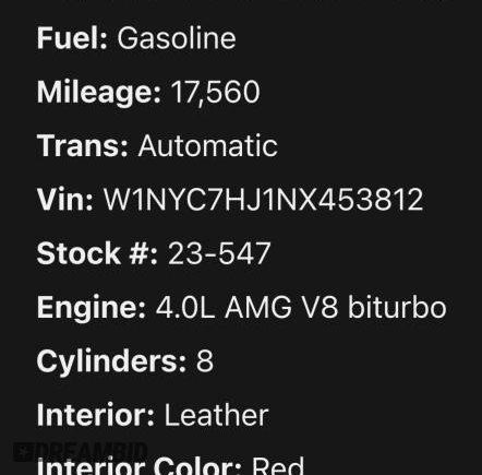 2022 Mercedes-Benz G 63 AMG z VIN W1NYC7HJ1NX453XXX, wystawiony jako Copart lot #60002315 z przebiegiem 17 560 mil mil oraz Czysty tytuł • Clean title. Historia ofert i sprzedaży dostępna na DreamBid. Obrazek 10.