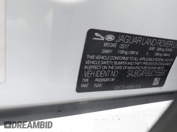 2018 Jaguar XF with VIN SAJBG4FV9JCY55697, listed as a IAAI auction lot 41406469 with 55,572 mi miles and . Bid and sale history available at DreamBid. Image 9.