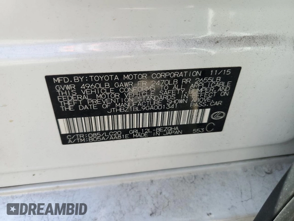 2016 Lexus GS 350 with VIN JTHBZ1BL9GA001341, listed as a Copart auction lot 78571454 with 86,615 mi miles and Salvage title. Bid and sale history available at DreamBid. Image 13.