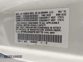 2015 Honda Odyssey EX-L z VIN 5FNRL5H60FB102770, wystawiony jako IAAI lot #42147486 z przebiegiem 160 958 mil mil oraz . Historia ofert i sprzedaży dostępna na DreamBid. Obrazek 9.