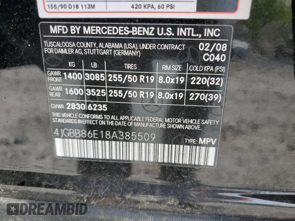2008 Mercedes-Benz M 350 с VIN 4JGBB86E18A385509, выставлен на аукционе Copart как лот 56851295 с пробегом 125 802 миль миль и Чистый • Clean title. История ставок и продаж доступна на DreamBid. Изображение 13.