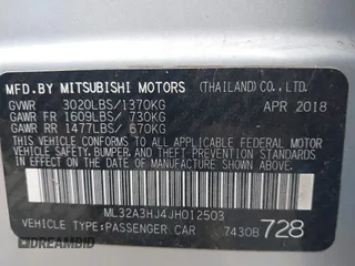 2018 Mitsubishi Mirage ES с VIN ML32A3HJ4JH012503, выставлен на аукционе IAAI как лот 42367621 с пробегом 116 349 миль миль и . История ставок и продаж доступна на DreamBid. Изображение 9.