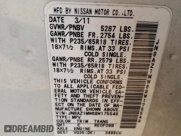 2011 Nissan Murano SL with VIN JN8AZ1MW6BW175548, listed as a Copart auction lot 64271424 with 0 mi miles and Salvage Title. Bid and sale history available at carsss.com. Image 14.