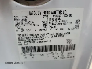 2014 Ford F-250 XLT with VIN 1FT7X2BT0EEB28715, listed as a Copart auction lot 43449075 with 177,622 mi miles and Clean title. Bid and sale history available at DreamBid. Image 12.
