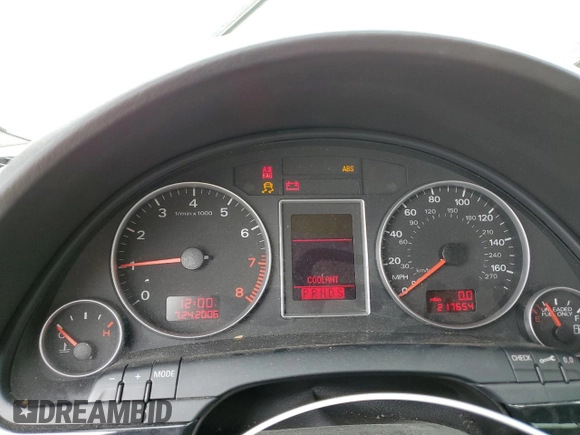 2007 Audi A4 2.0T with VIN WAUSF78E27A172158, listed as a Copart auction lot 57166835 with 217,654 mi miles and Salvage title. Bid and sale history available at DreamBid. Image 9.