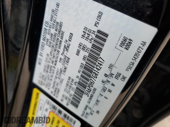 2016 Ford Fusion SE with VIN 3FA6P0H77GR142417, listed as a Copart auction lot 53146585 with 56,915 mi miles and Clean Title. Bid and sale history available at carsss.com. Image 12.