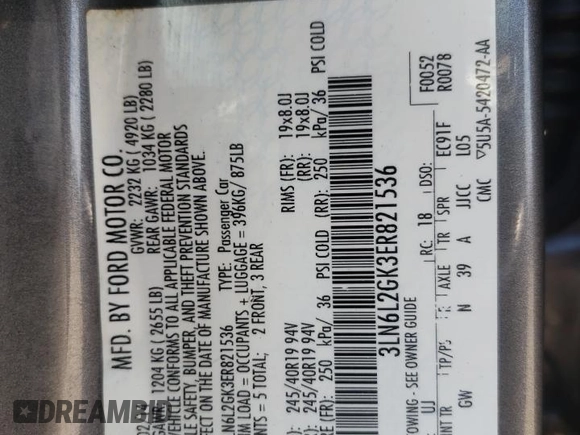 2014 Lincoln MKZ with VIN 3LN6L2GK3ER821536, listed as a Copart auction lot 62462775 with Not provided miles and Salvage title. Bid and sale history available at DreamBid. Image 12.