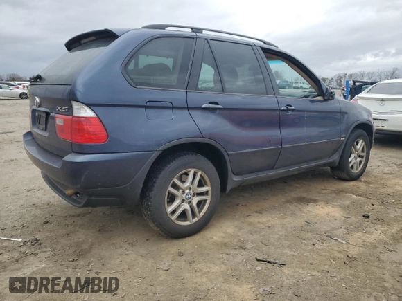 2005 BMW X5 3.0i with VIN 5UXFA13525LY06673, listed as a Copart auction lot 47687345 with 197,052 mi miles and Clean Title. Bid and sale history available at carsss.com. Image 3.