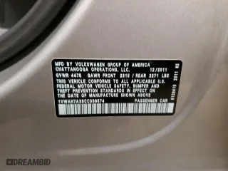 2012 Volkswagen Passat S w/Appearance with VIN 1VWAH7A38CC038574, listed as a Copart auction lot 44232305 with 157,886 mi miles and Salvage Title. Bid and sale history available at carsss.com. Image 12.