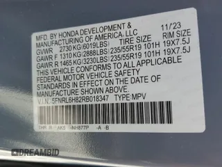 2024 Honda Odyssey Touring с VIN 5FNRL6H82RB018347, выставлен на аукционе Copart как лот 57490295 с пробегом Не указан миль и Списание • Salvage title. История ставок и продаж доступна на DreamBid. Изображение 14.