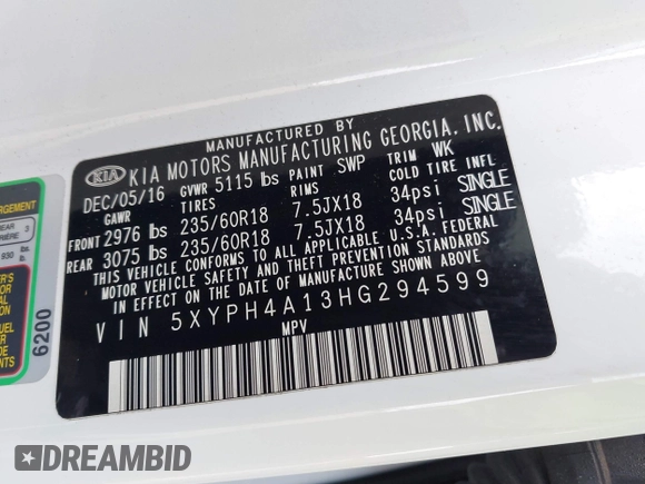 2017 Kia Sorento EX with VIN 5XYPH4A13HG294599, listed as a IAAI auction lot 41207089 with 41,642 mi miles and . Bid and sale history available at DreamBid. Image 9.