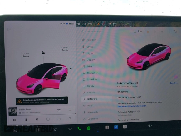 2018 Tesla Model 3 Long Range Battery with VIN 5YJ3E1EA3JF013253, listed as a IAAI auction lot 41752102 with 84,459 mi miles. Bid and sale history available at carsss.com. Image 7.